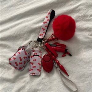 Cherry Print Keychain Set with Red Accessories